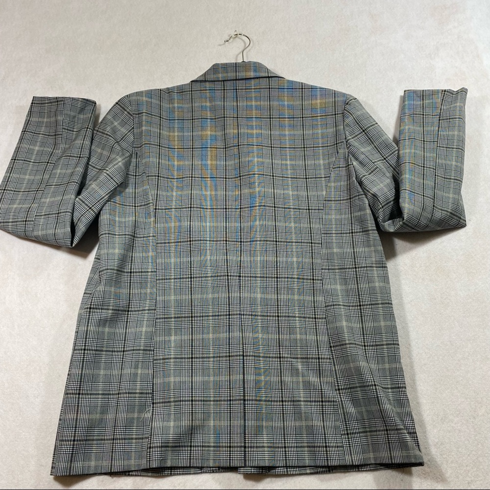 Glen Check Plaid Pant Suit Blazer Paper Bag Waist Pant Liz Claiborne Gray Black - Picture 11 of 16